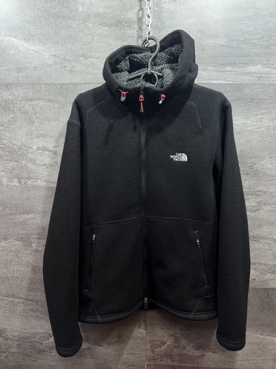 North Face Black Teddy Fleece Lined Zipped Wool Jacket Mens Size S