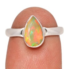 Natural Faceted Ethiopian Opal 925 Sterling Silver Ring Jewelry s.6 CR73521
