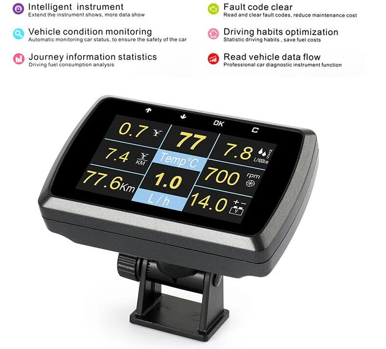 Pantalla Digital Coche OBD OBD2 Velocímetro Medidor RPM Código de Falla Alarma Temperatura Agua Foto 2 de 4