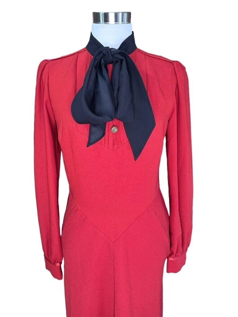 Abito Coach manica lunga figa fiocco cravatta collo midi plissettato bottoni donna taglia 4