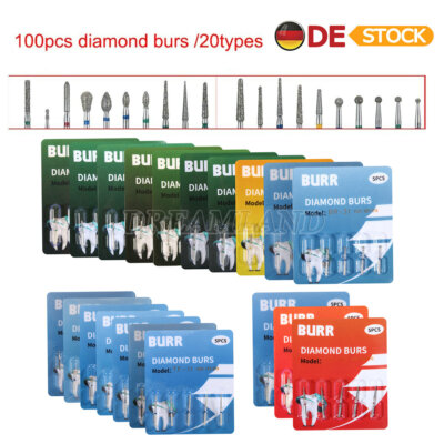 100PC Dental Diamant bohrer Diamond Burs für High Speed Handstücke FG 1.6mm Burs