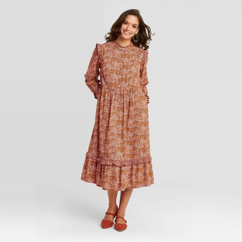 Universal Thread Dresses | Universal Thread Floral Long Sleeve Ruffle Dress | Color: Brown | Size: S | Pm-37937171's Closet