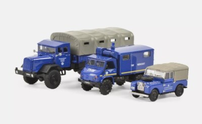 Schuco 452656000 3er Set THW MHI blau Edition 1:87 MB Unimog Land Rover in OVP
