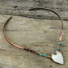 Gargantilla Indicolita Madreperla Natural Collar Electroformado Joyería Cobre