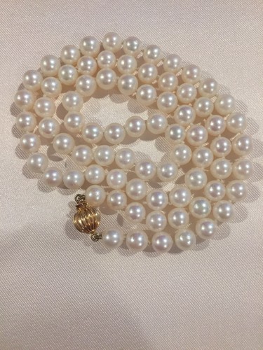 Cultured Freshwater Pearl Necklace 14K Gold Clasp 5mm Pearls 19.5" Hand-Knotted - Picture 8 of 9