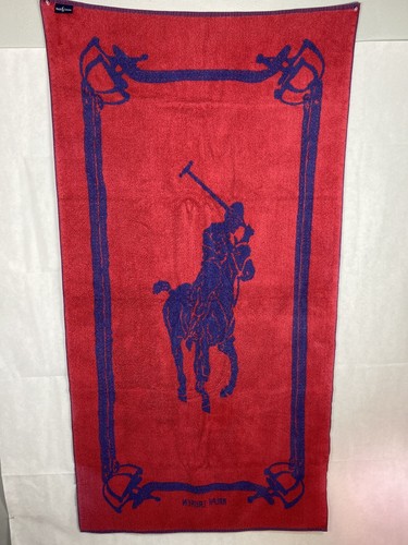 Vintage Ralph Lauren Red Blue 34x64 Equestrian Beach Towel USA Polo Pony 1980s - Picture 8 of 12