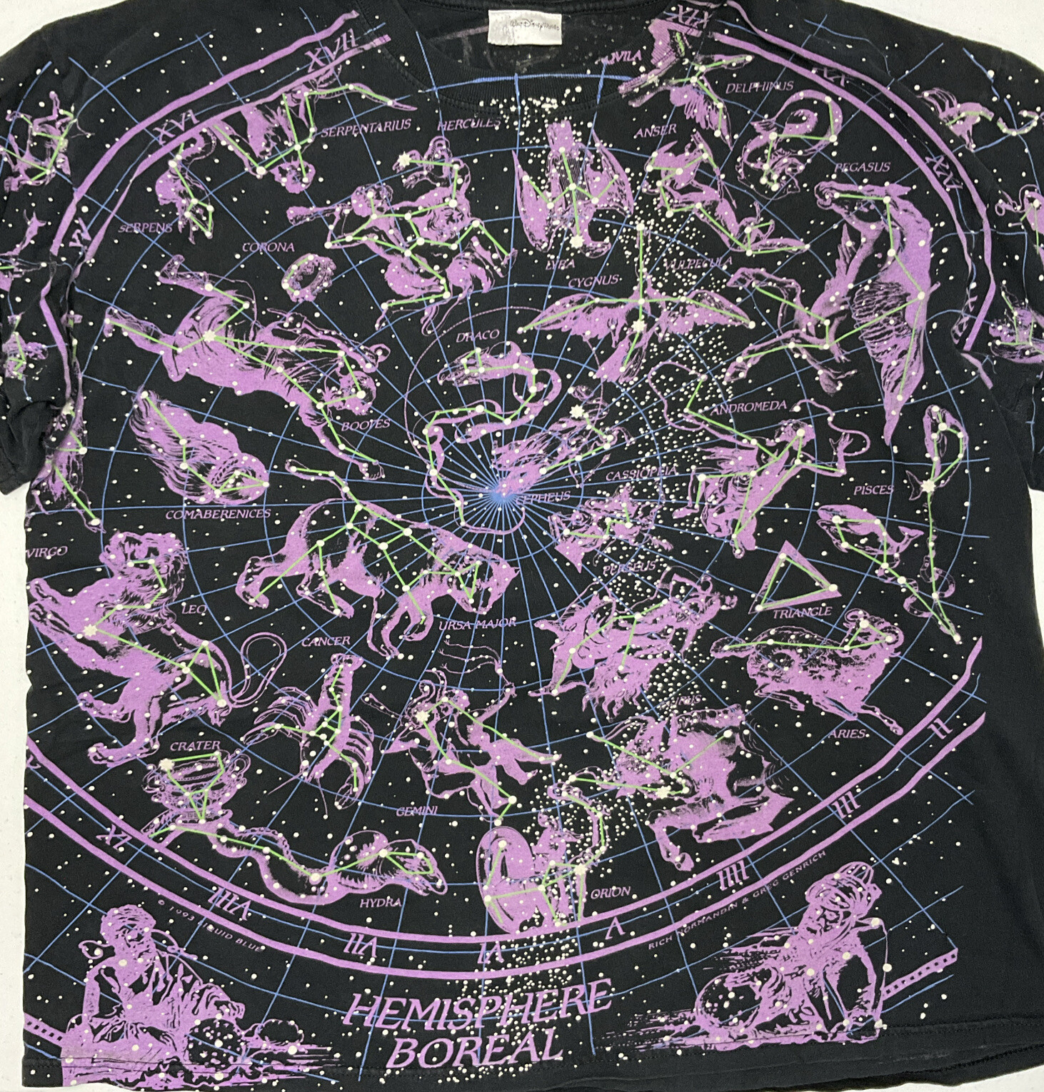 Vintage Disney Liquid Blue Shirt Sz 2XL Constellations Stars Zodiac 1993 AOP image 10
