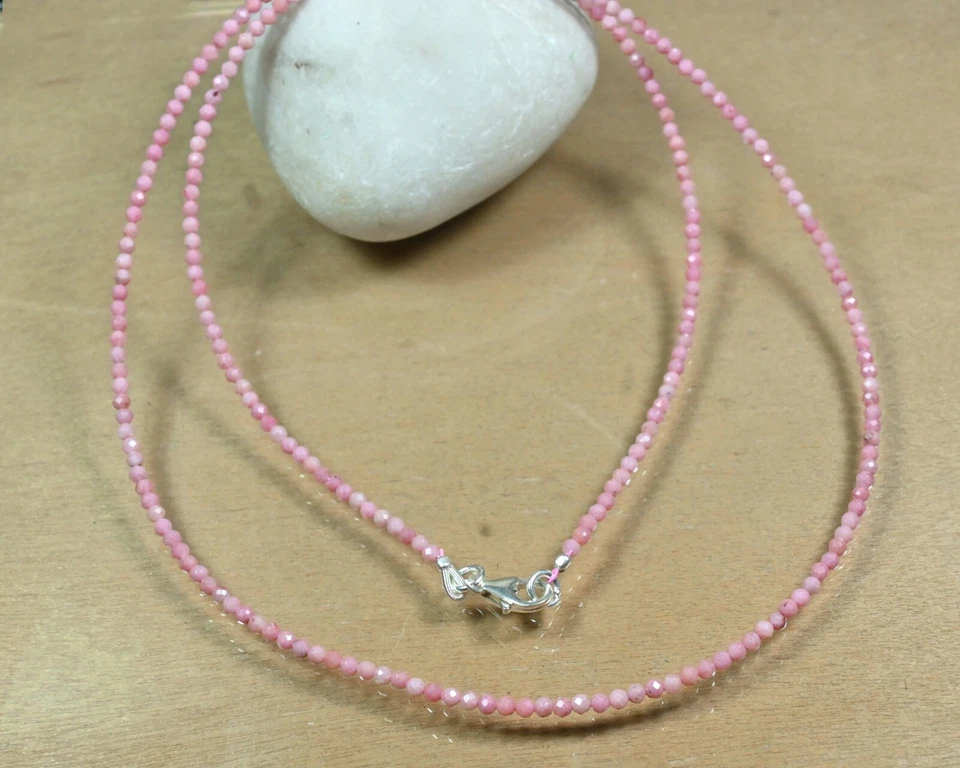 Collar gargantilla cuentas redondas facetadas de rodocrosita rosa natural A++ 18"" Foto 3 de 4