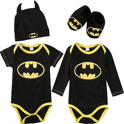 Hut Geschenk Batman Stoffanzug Babysuit Schuhe Kleinkind 3Pcs Halloween Outfits Tops Neugeborenes Junge Mädchen Batman Strampler