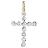 "10K Gelb Gold Echter Diamant Wunder Set 4 Zacken Kreuz AnhäNger 1.5 \" 1/4 Karat"