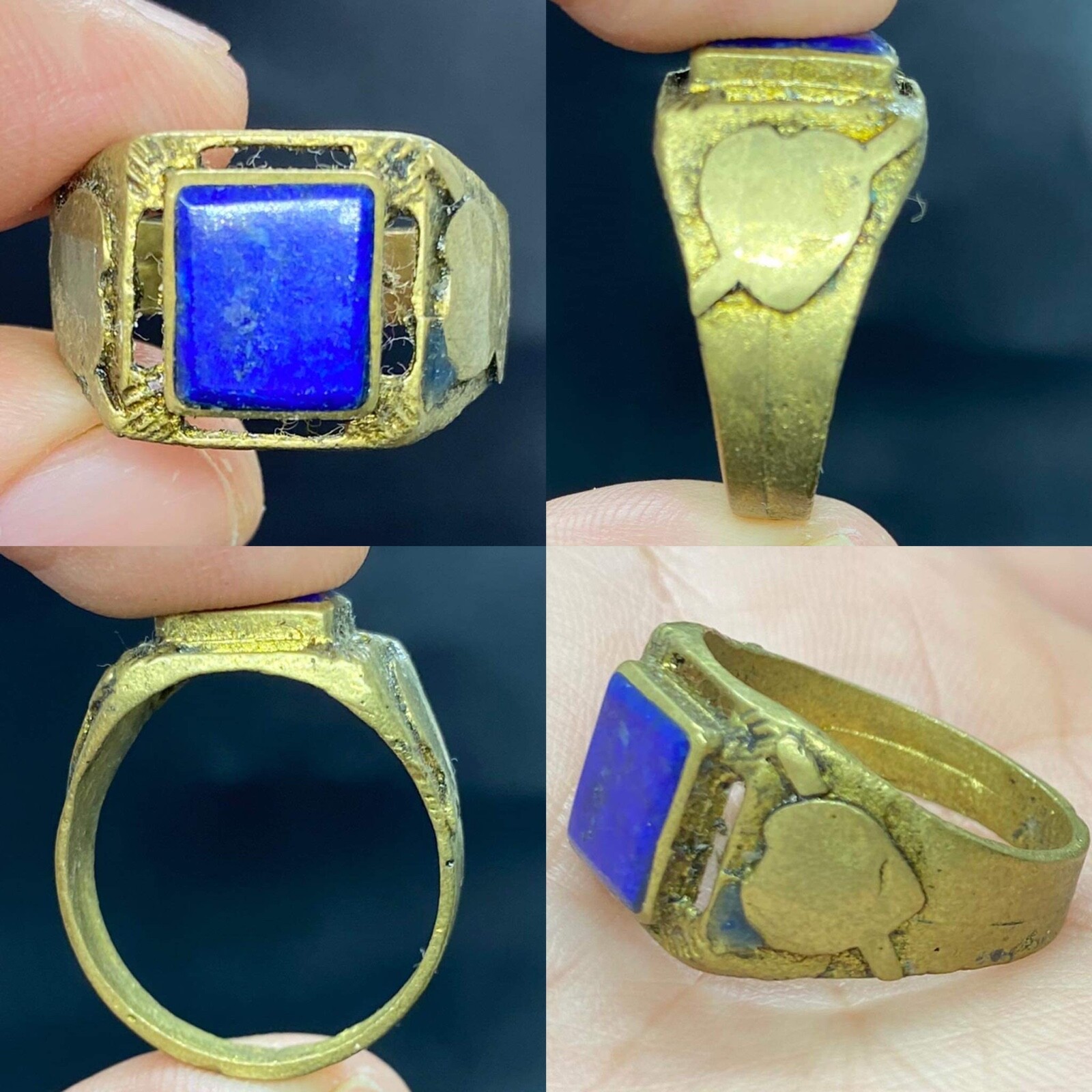 Old brass Unique Antique near Eastern old Lapis lazuli beautiful Ring