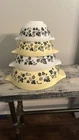 4 Vtg PYREX Gooseberry Yellow, Black & White Cinderella Mixing Bowls Set nesting