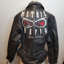 Vintage Leather Motorcycle Jacket Womens Med Leather King Embroidered Back