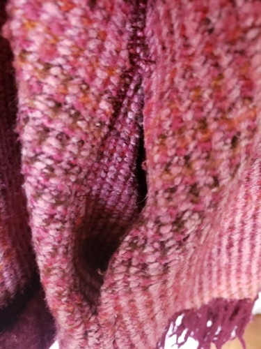 ATHLETA L/XL Cowl-Neck 2 Pocket Tunic Fringe Hem Sweater Raspberry Sweater Top - Picture 9 of 11