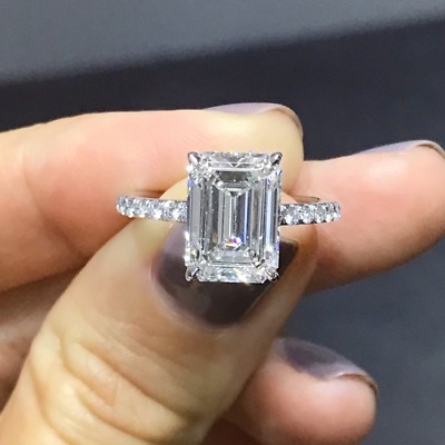 emerald cut diamond ring engagement ct gia rings solitaire round accents vs2 band 18k wg bands ringconcierge