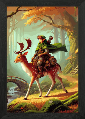 Fantasy Elfe reitet auf einem Hirsch gerahmtes Wandbild Poster Leinwanddruck Bild