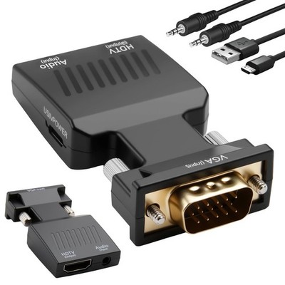 VGA HDMI Adapter Audio Konverter PC TV Monitor Beamer Full HD 1080P 3,5mm USB