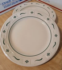LONGABERGER Woven Traditions Heritage Green 10" Dinner Plate USA 2 available VGC