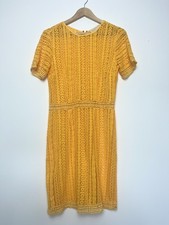 Michael Kors Yellow Crochet Style Open Mini Summer Dress Size UK 8 