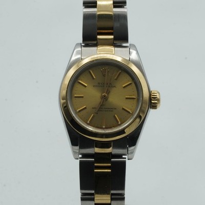 ROLEX OYSTER PERPETUAL DAMEN UHR 26MM STAHL/GOLD 67183 AUTOMATIK SCHÖN VINTAGE