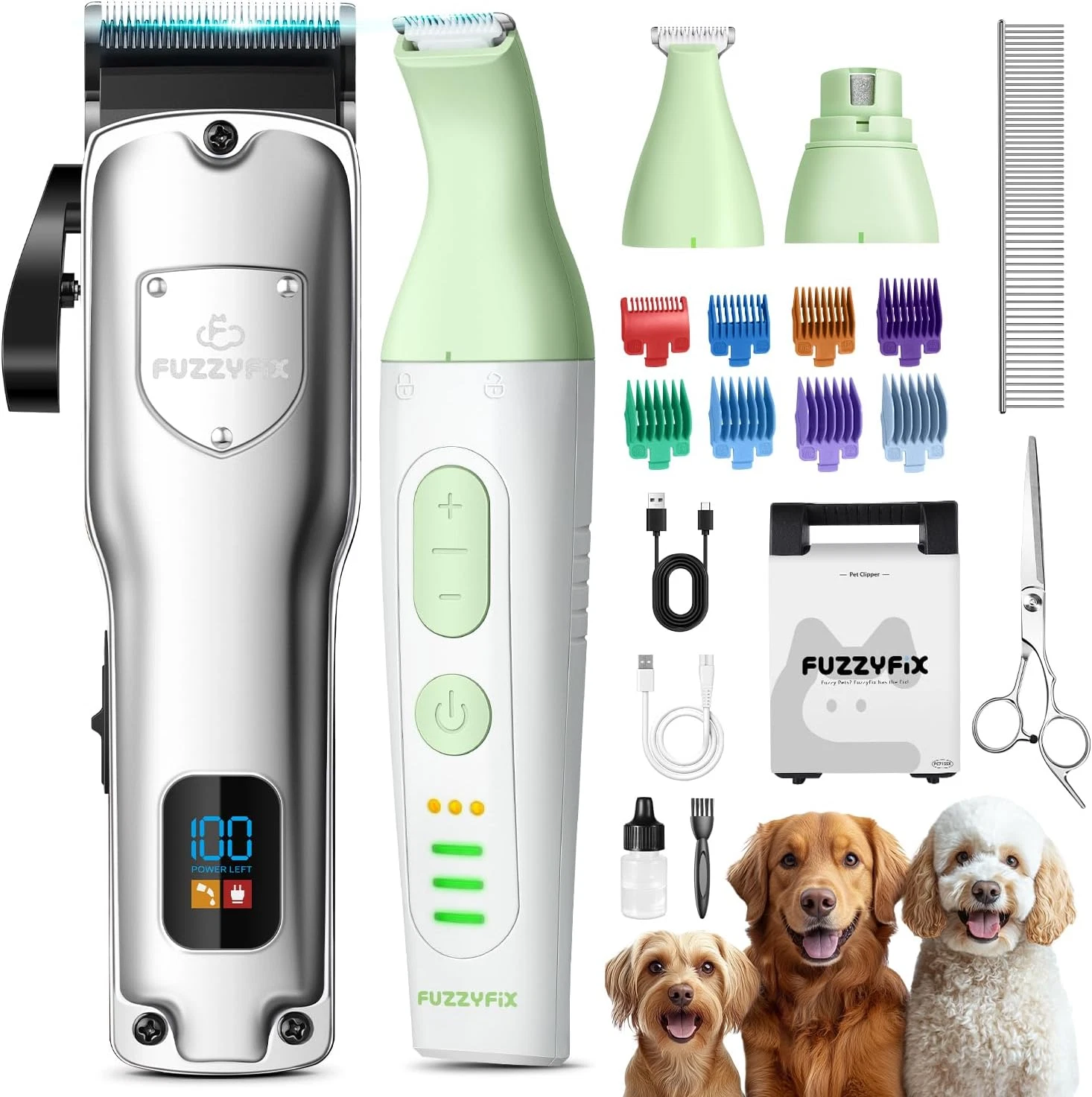 Professional 4-in-1 Dog Grooming Kit with Rechargeable Clippers and Storage Box