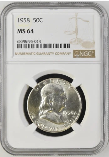 1958 50C Silver Franklin Half Dollar NGC MS 64