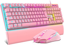 K10 Wired Gaming Keyboard and Mouse and Wrist Rest Combo, RGB Backlit, Mechanica