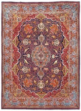 Hand-Knotted Vintage Oriental Rug 9'5X12'4 ft Pictorial Design Bedroom Carpet