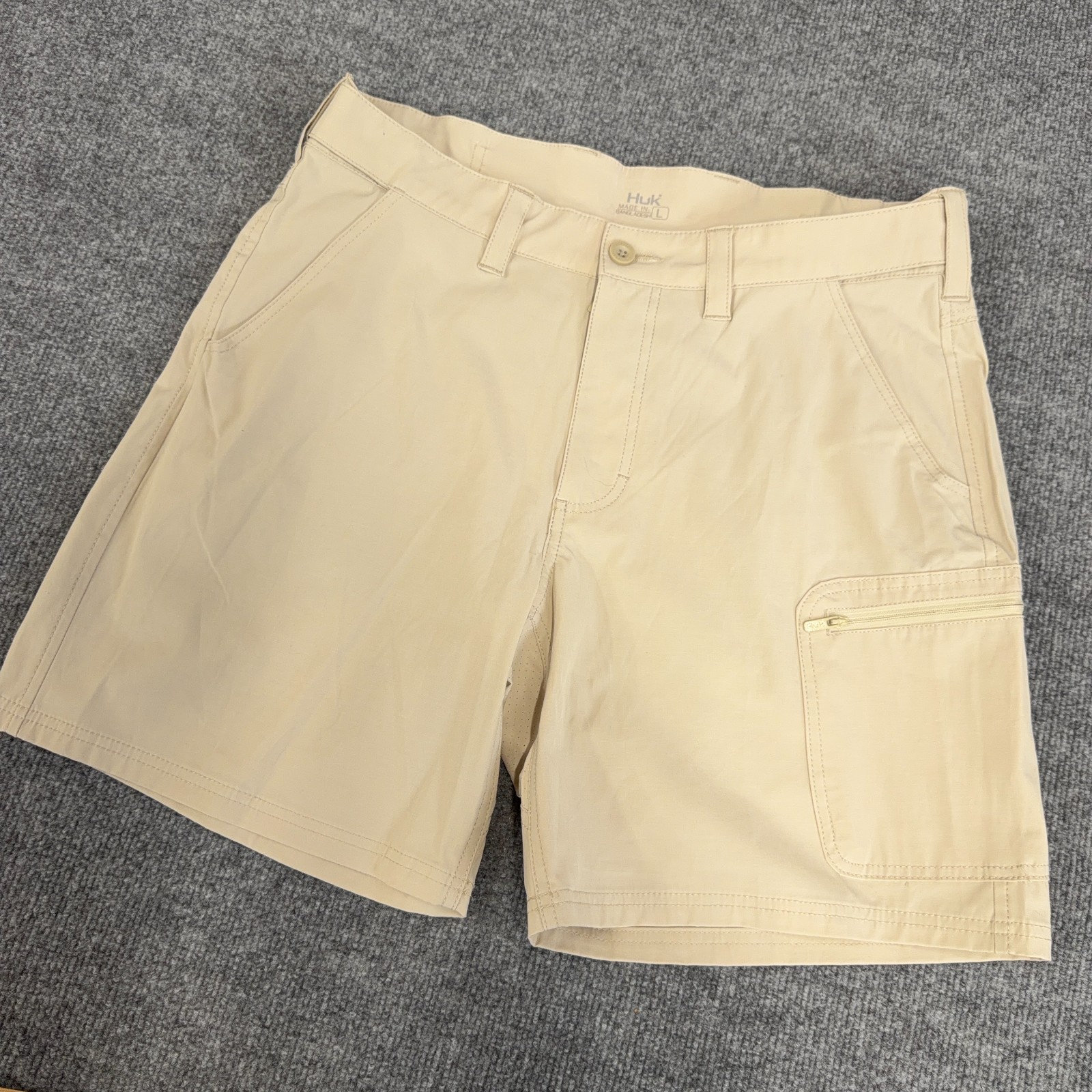 HUK Shorts Men Large Fishing Next Level Khaki Cargo Elastic Waist 7