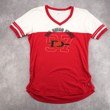 Russell San Diego State University Retro Graphic V-Neck T-Shirt Women Size L