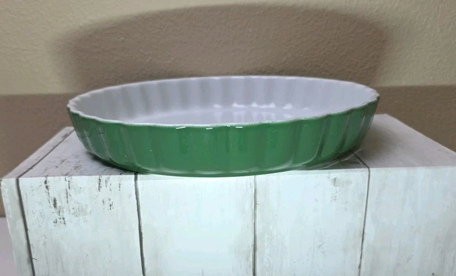 Dark Green Porcelain Fluted Quiche Tart Dish 11" Oven-to-Table Portugal