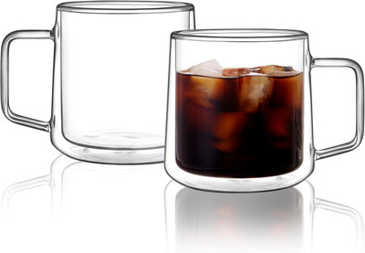 CNGLASS 15Oz Double Walled Glass Coffee Mugs,Large Insulated Glass Mugs with Han