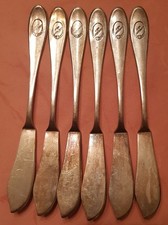 6 Alte Fischmesser G. Dorendorf Köln, versilbert Geb. Hepp !!!