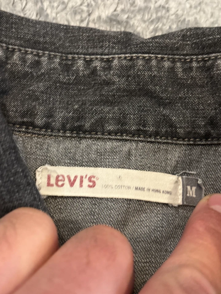 Camisa de mezclilla Levis de colección para hombre M negra perla a presión jean occidental vaquero diente de sierra rodeo Foto 3 de 4