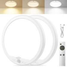 Rechargeable Motion Sensor Ceiling Light With Remote Round Fixture 2 PCS
