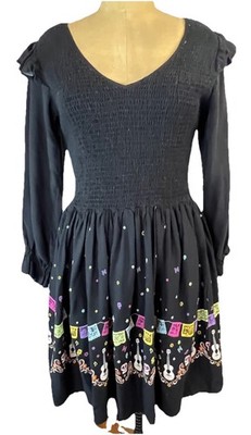 Disney Pixar Coco Smock Top Guitar/day Of Dead Black L Sl Fit/flare Dress L