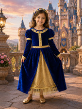 Girls Renaissance Maiden Costume Medieval Princess Velvet Gown Dress