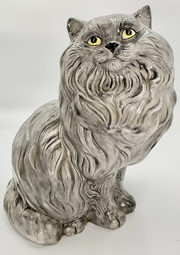 Vintage Keramik Katze Statue sitzend Perser 13,5” handbemalt 70er Jahre