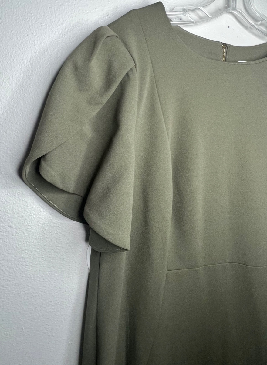 Calvin Klein Women's Olive Green Tulip Sleeve Sheath Dress Size 14W Crepe |  eBay