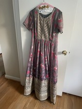 Elegant Indian Anarkali Gown   Gray  Pink Gold   Wedding / Party Wear -M