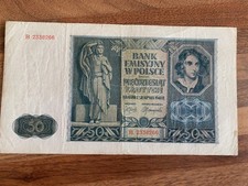 Polish Banknote 1941 Krakow 50 Zlotych Poland money 