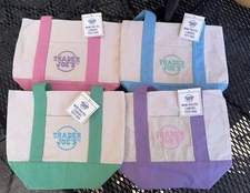 Trader Joe’s Mini Pastel Canvas Tote Bag Set Of 4 Colors Limited (New With Tags)