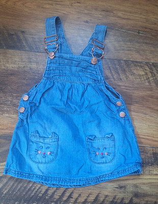 Topomini Mädchen Latzrock Gr. 80 Blau Denim kurz, Knopf, Taschen, Maus Stickerei