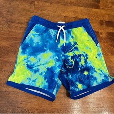 Lands' End stretch hydroliner Blue Lime Green Swim Shorts size small 6-7