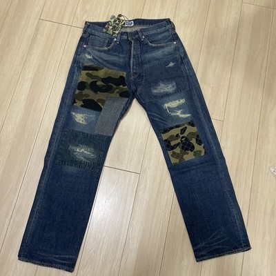 BNWT A Bathing Ape patchwork distressed star-embroidered selvedge denim M