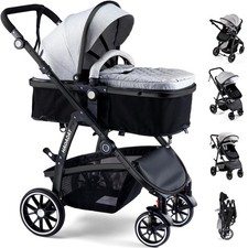 Baby Stroller 2 In 1 Reversible Toddler Seat Lie Flat Gray