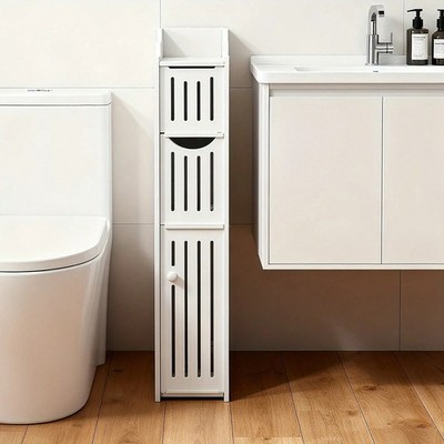 New Cozy Slim PVC Bathroom Storage Unit Toilet Paper Holder Narrow Cabinet Stand