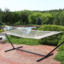 Double Cotton Rope Hammock for Outside with Spreader Bar, Natural by Sunnydaze