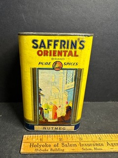 Vintage Saffrin's Oriental Brand Nutmeg Tin. 8 oz. 1/3 Full