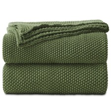 Cotton Cable Knit Throw Blanket Olive Green 50x60 Inch Decorative Sofa Bed Soft